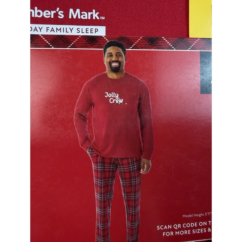 Member's Mark Men's Medium Jolly Crew Holiday Pajama Set Red Plaid NWT